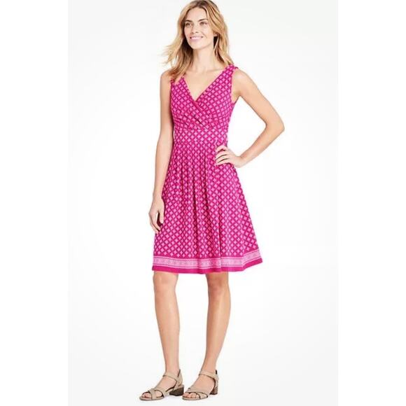 Lands' End Dress Fit & Flare Surplice Neck Sleeveless Azalea Pink PXL 16P - Picture 1 of 11
